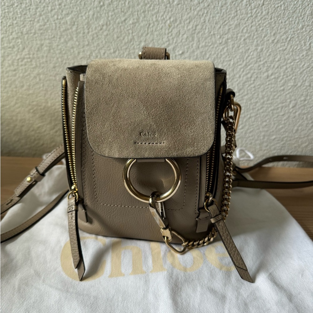 Chloe Faye Mini Backpack - Leather and Suede - Motty Grey